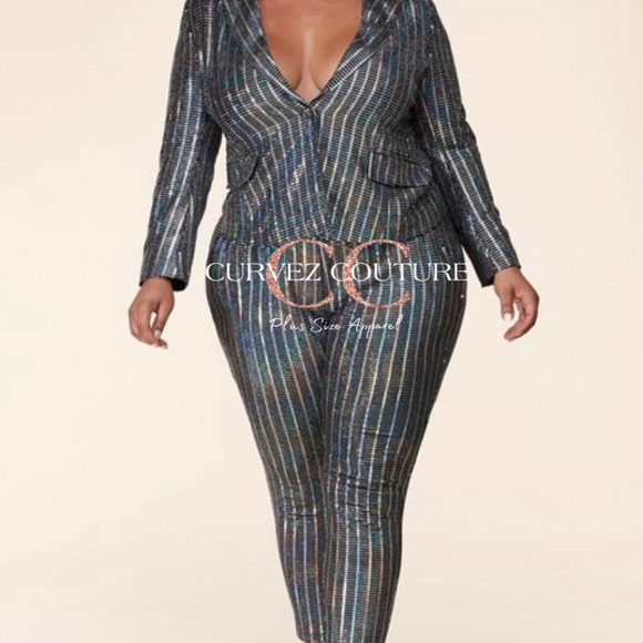 Hustlers Ambition Pin Stripe Sparkle Suit - Picture 1 of 5
